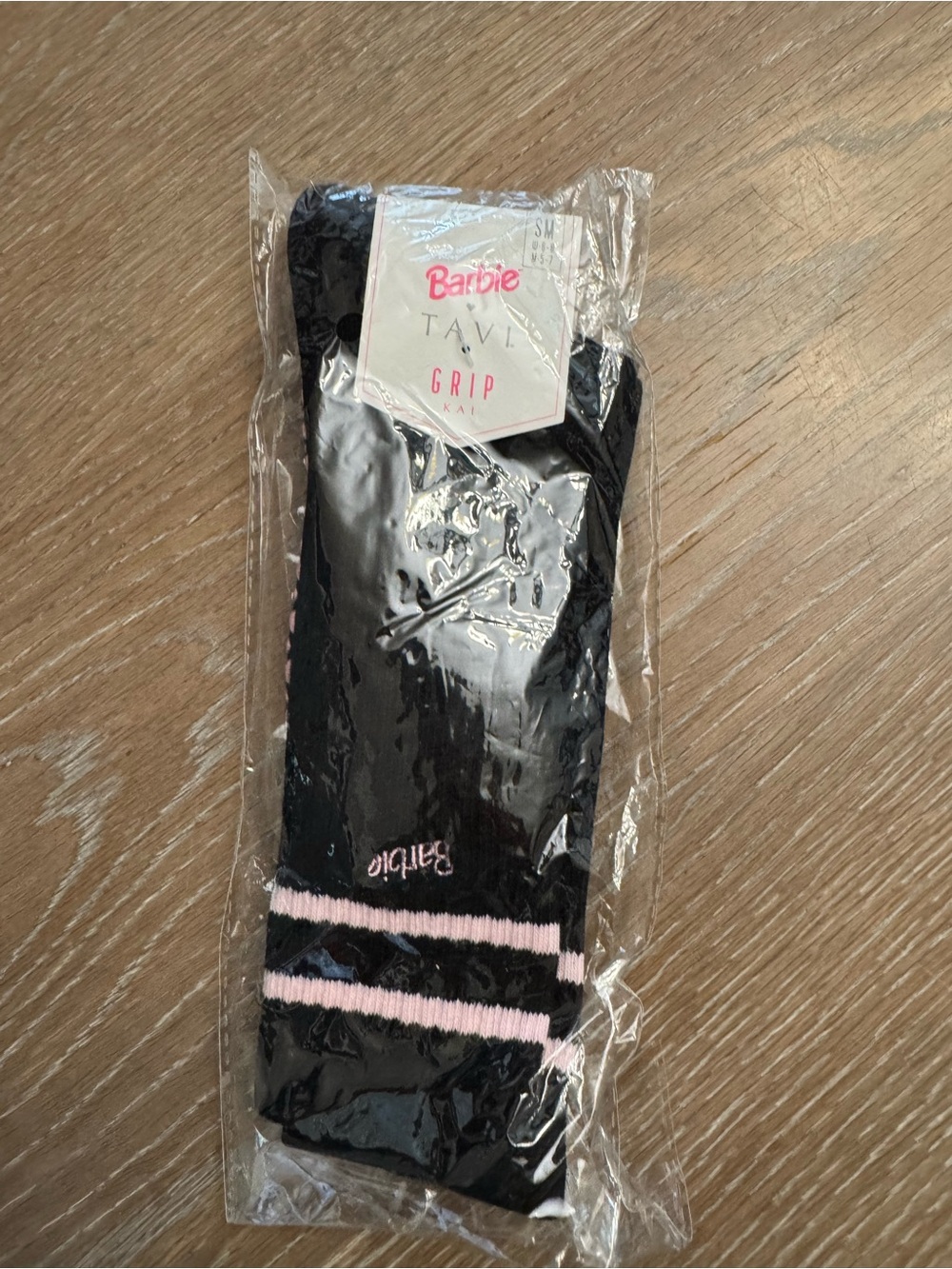 Barbie Black and Pink Tall Grip Socks, size S, NWT